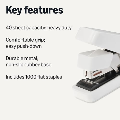 upgraded Basics Office Heavy Duty Stapler, Flat Clinch, Effortless, 40 Set