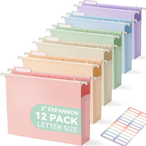 Eco-Friendly SortRax Plastic Extra Capacity Hanging File Folders, 2" Pastel Collection