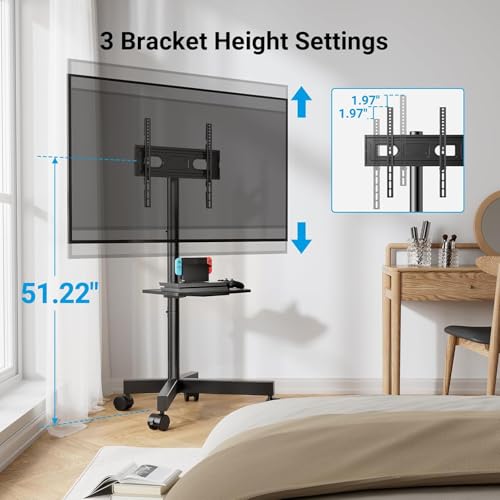luxury PERLESMITH Rolling TV Stand, Mobile TV Stand