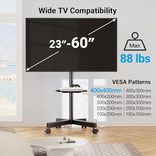 luxury PERLESMITH Rolling TV Stand, Mobile TV Stand