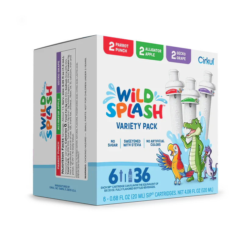 Vitamin-Infused Wild Splash 6-Pack Variety Pack 2TB7 - Sugar-Free Fruit Flavor Cartridge Refill Detail